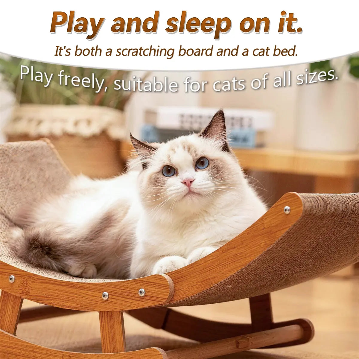 Aesthetic Boho Rocking Cat Scratcher Bed for Indoor Cats, Curved Cat Scratcher Lounge Chair with Solid Wood Frame, 2‑In‑1 Scratching & Rocking Function,Calming Anti-Anxiety Cat Rocker Chair,Non-Shedding, Comfy Cat Bed for Medium Large Cats Kittens
