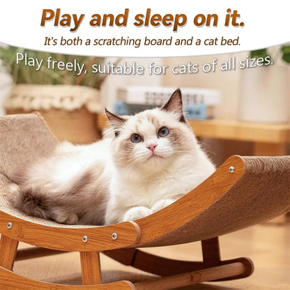 Aesthetic Boho Rocking Cat Scratcher Bed for Indoor Cats, Curved Cat Scratcher Lounge Chair with Solid Wood Frame, 2‑In‑1 Scratching & Rocking Function,Calming Anti-Anxiety Cat Rocker Chair,Non-Shedding, Comfy Cat Bed for Medium Large Cats Kittens
