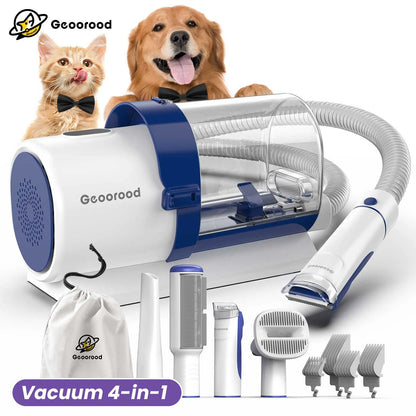 Geoorood All-In-One Dog Grooming Kit with Vacuum Brush - 2.5L Capacity, Stainless Steel Blades, Lightweight Design, 13Kpa Suction Force, Portable Cleaning Set