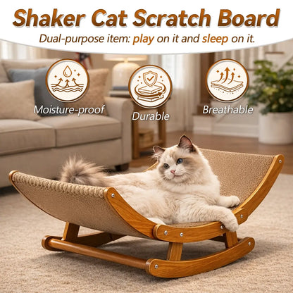 Aesthetic Boho Rocking Cat Scratcher Bed for Indoor Cats, Curved Cat Scratcher Lounge Chair with Solid Wood Frame, 2‑In‑1 Scratching & Rocking Function,Calming Anti-Anxiety Cat Rocker Chair,Non-Shedding, Comfy Cat Bed for Medium Large Cats Kittens