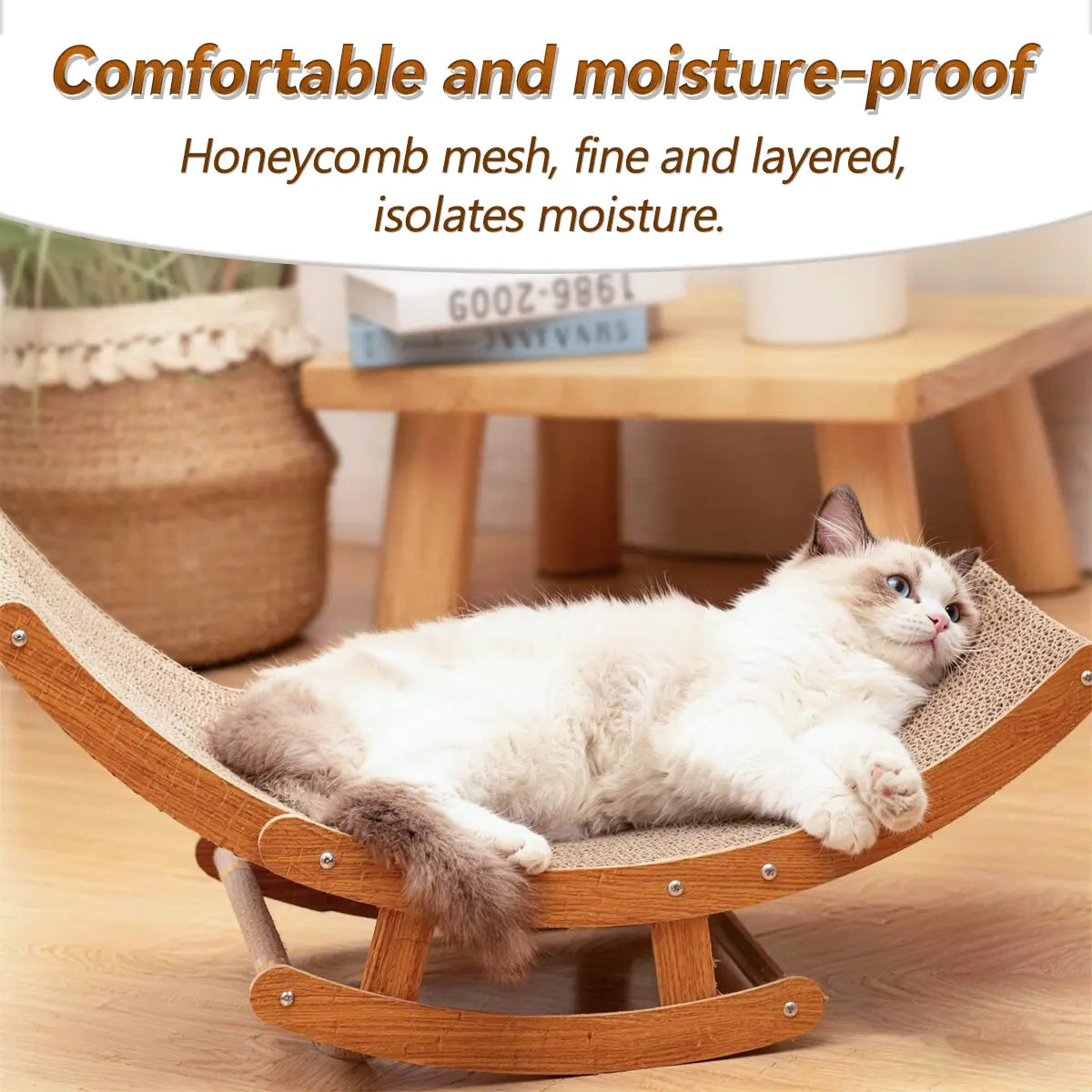 Aesthetic Boho Rocking Cat Scratcher Bed for Indoor Cats, Curved Cat Scratcher Lounge Chair with Solid Wood Frame, 2‑In‑1 Scratching & Rocking Function,Calming Anti-Anxiety Cat Rocker Chair,Non-Shedding, Comfy Cat Bed for Medium Large Cats Kittens