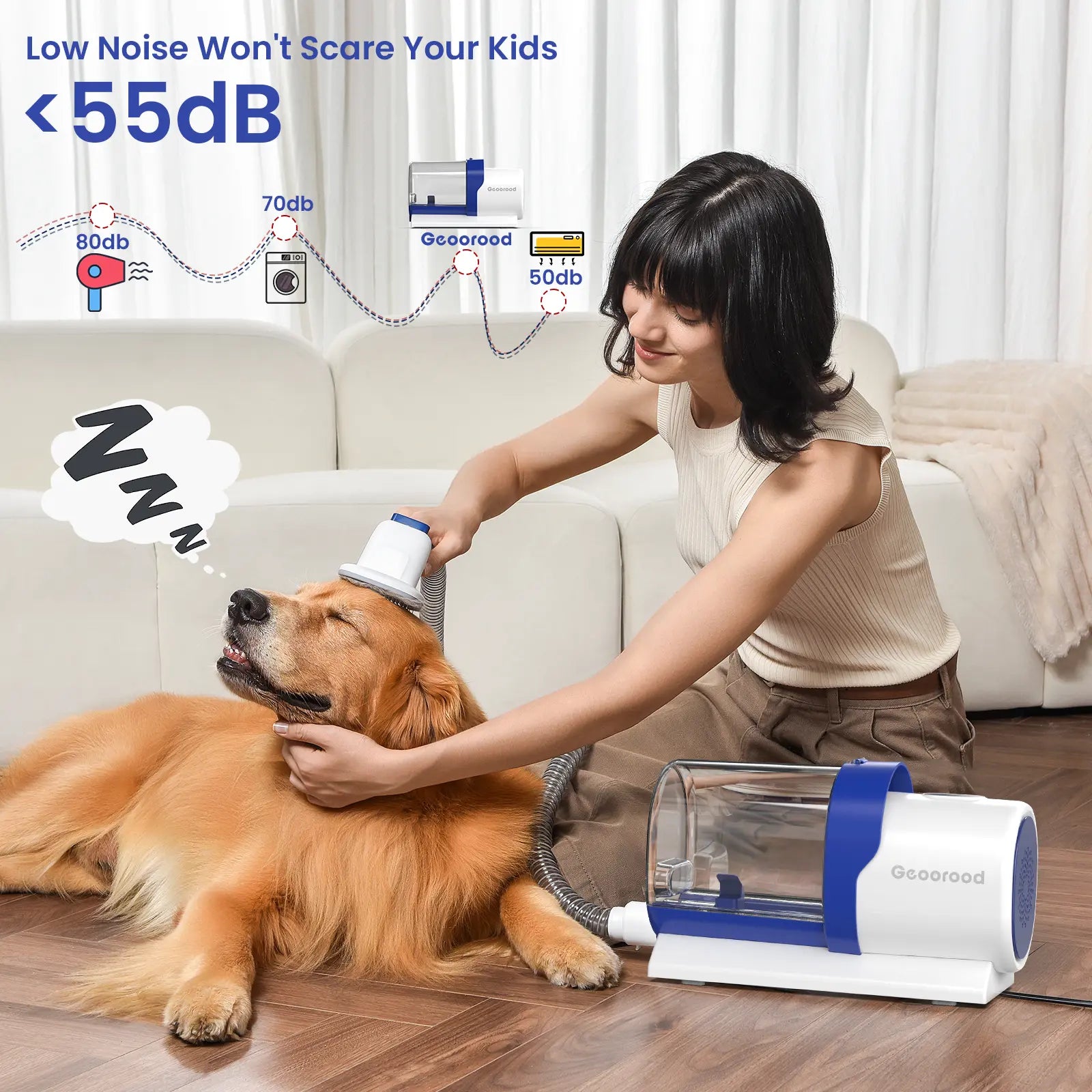 Geoorood All-In-One Dog Grooming Kit with Vacuum Brush - 2.5L Capacity, Stainless Steel Blades, Lightweight Design, 13Kpa Suction Force, Portable Cleaning Set