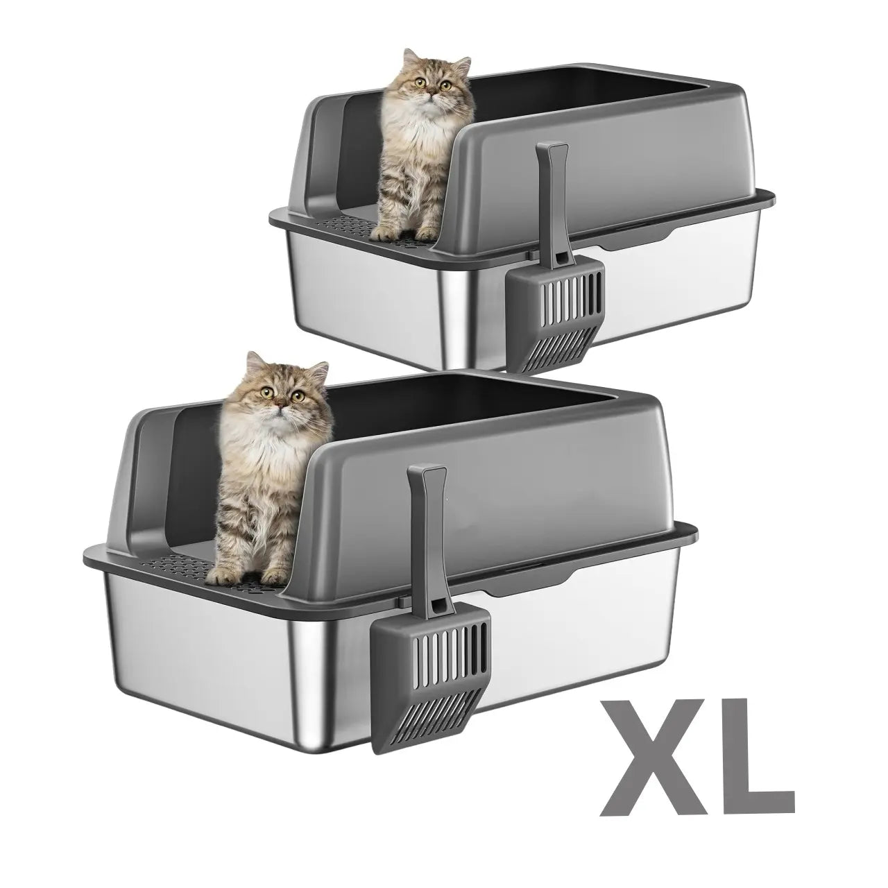 MISOFOG Stainless Steel Litter Box with Lid - High-Sided, Non-Sticky, Anti-Leakage Litter Tray, 2-Pack Large Size with Easy Cleanup for Cats and Rabbits Tiktokshopspringglowup, Metal Litter Box,Summervibes Outdoorfun