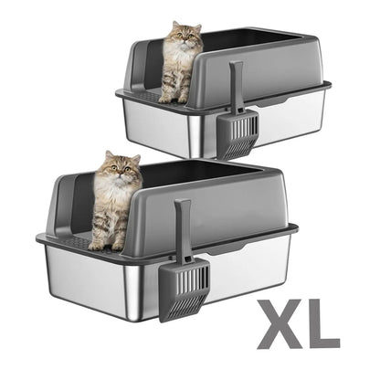 MISOFOG Stainless Steel Litter Box with Lid - High-Sided, Non-Sticky, Anti-Leakage Litter Tray, 2-Pack Large Size with Easy Cleanup for Cats and Rabbits Tiktokshopspringglowup, Metal Litter Box,Summervibes Outdoorfun