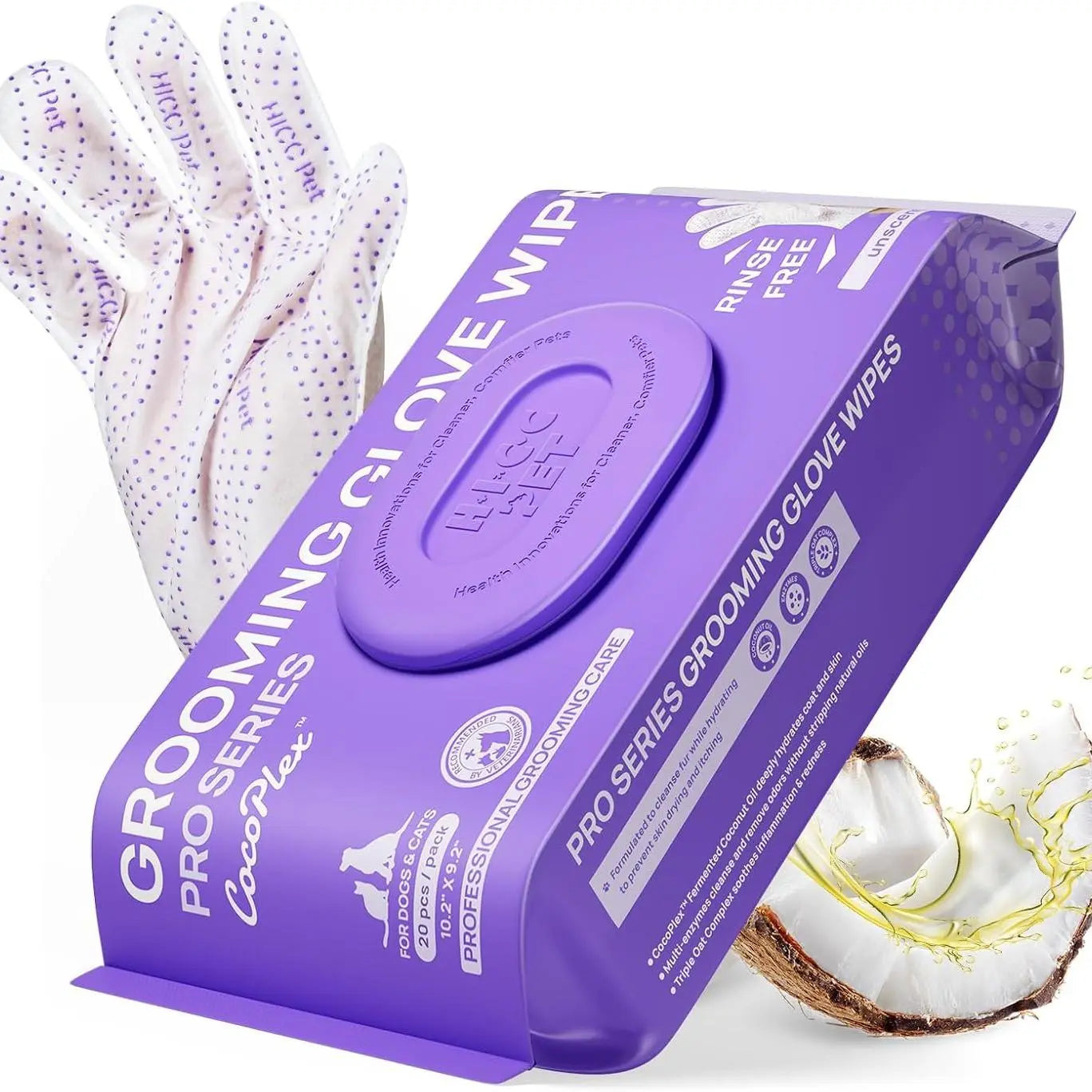 Dog Grooming Wipes (20 Count) HICC PET Natural Hypoallergenic Disposable Dog Grooming Wipes (20 Count) - No-Rinse, Mess-Free Solution with Fermented Oils for Hair Removal, Deodorizing, Skin Moisture, and Paw Care, Ideal for Outdoor Use