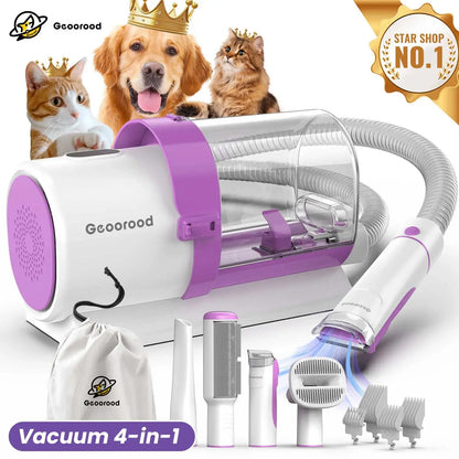 Geoorood All-In-One Dog Grooming Kit with Vacuum Brush - 2.5L Capacity, Stainless Steel Blades, Lightweight Design, 13Kpa Suction Force, Portable Cleaning Set