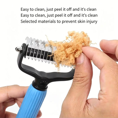 Double-Sided Pet Detangling Comb and Grooming Brush for Dogs and Cats with One-Click Undercoat Rake for Shedding Mats
