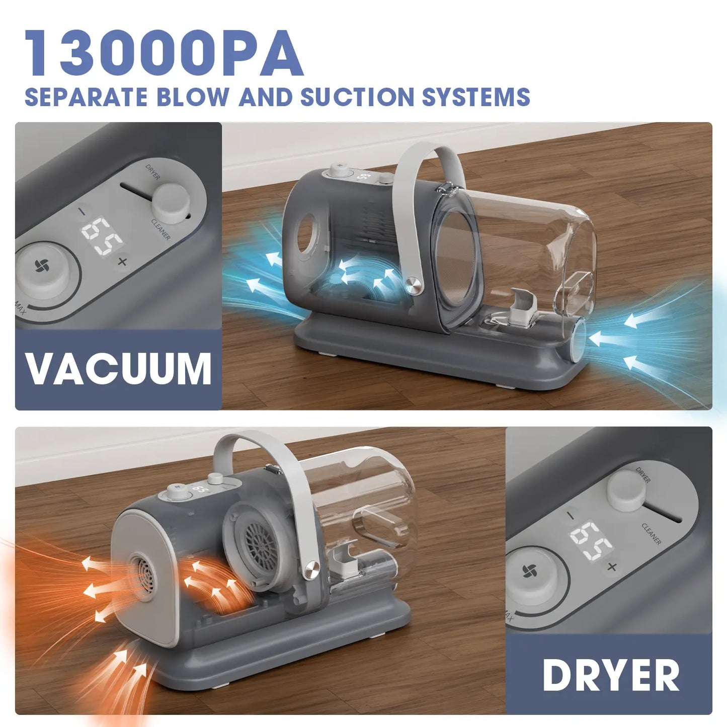 Geoorood All-In-One Dog Grooming Kit with Vacuum Brush - 2.5L Capacity, Stainless Steel Blades, Lightweight Design, 13Kpa Suction Force, Portable Cleaning Set