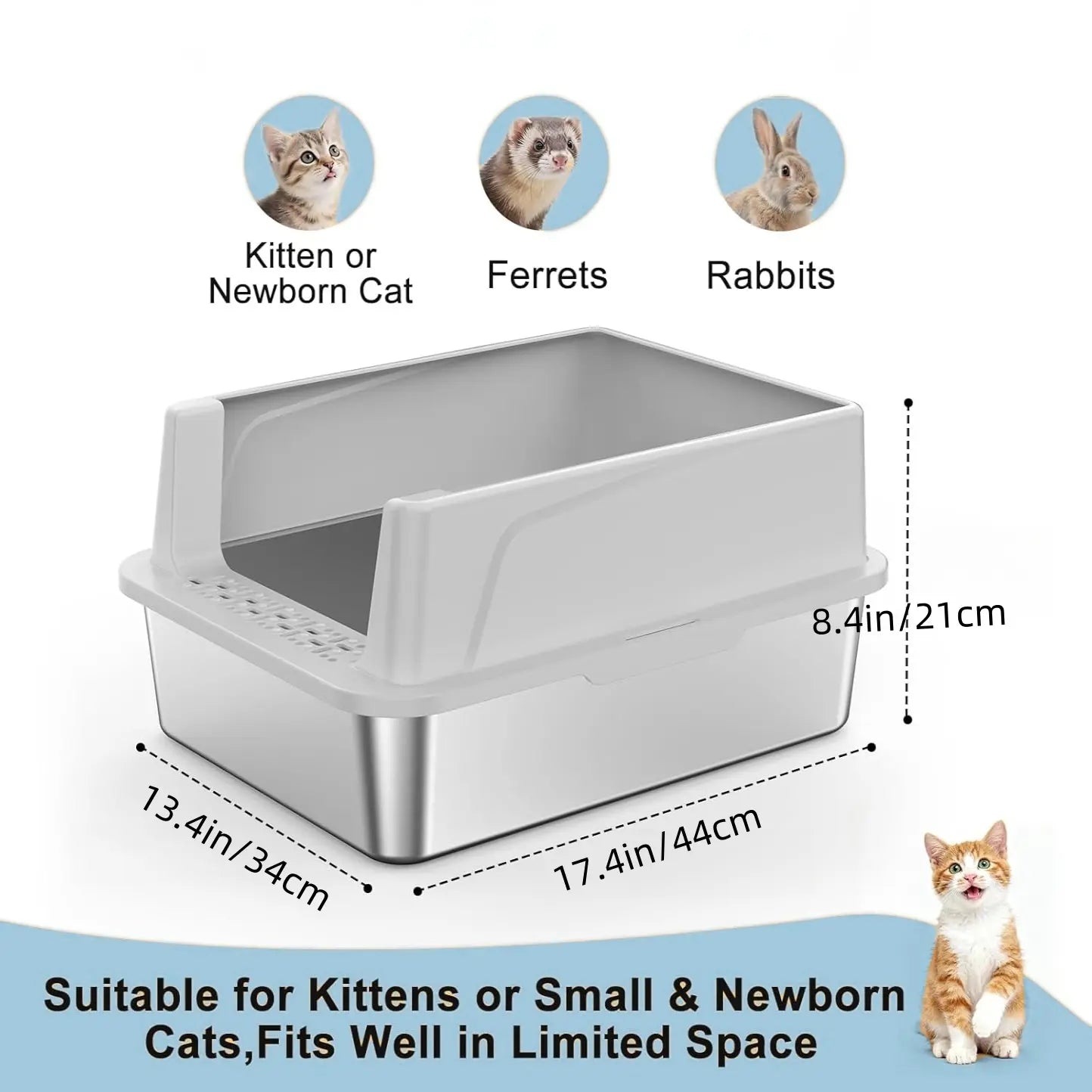 MISOFOG Stainless Steel Litter Box with Lid - High-Sided, Non-Sticky, Anti-Leakage Litter Tray, 2-Pack Large Size with Easy Cleanup for Cats and Rabbits Tiktokshopspringglowup, Metal Litter Box,Summervibes Outdoorfun