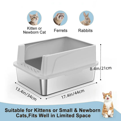 MISOFOG Stainless Steel Litter Box with Lid - High-Sided, Non-Sticky, Anti-Leakage Litter Tray, 2-Pack Large Size with Easy Cleanup for Cats and Rabbits Tiktokshopspringglowup, Metal Litter Box,Summervibes Outdoorfun