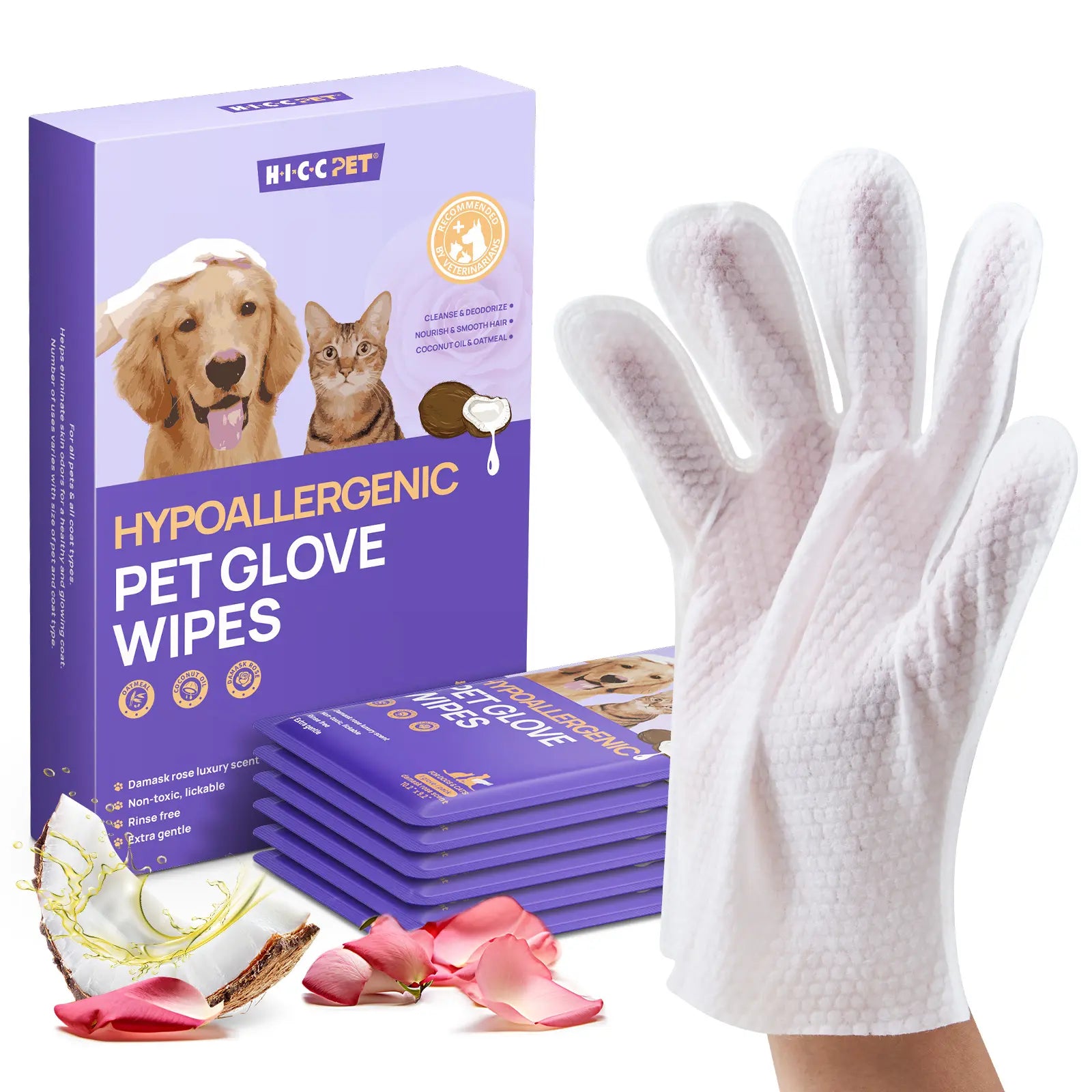 Dog Grooming Wipes (20 Count) HICC PET Natural Hypoallergenic Disposable Dog Grooming Wipes (20 Count) - No-Rinse, Mess-Free Solution with Fermented Oils for Hair Removal, Deodorizing, Skin Moisture, and Paw Care, Ideal for Outdoor Use