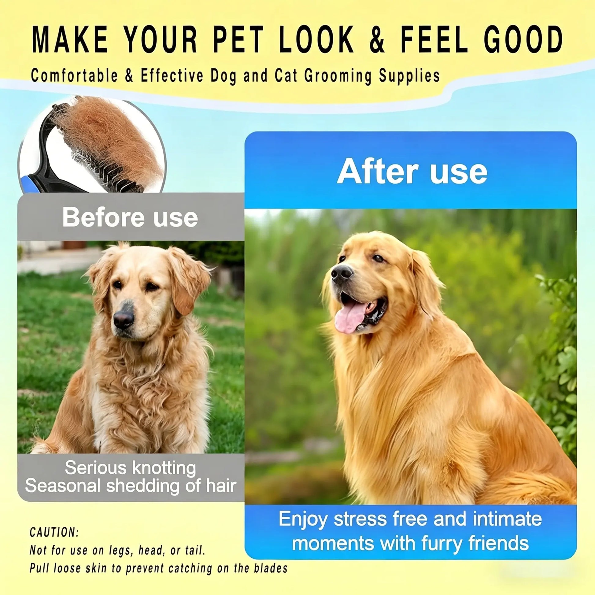 Double-Sided Pet Detangling Comb and Grooming Brush for Dogs and Cats with One-Click Undercoat Rake for Shedding Mats