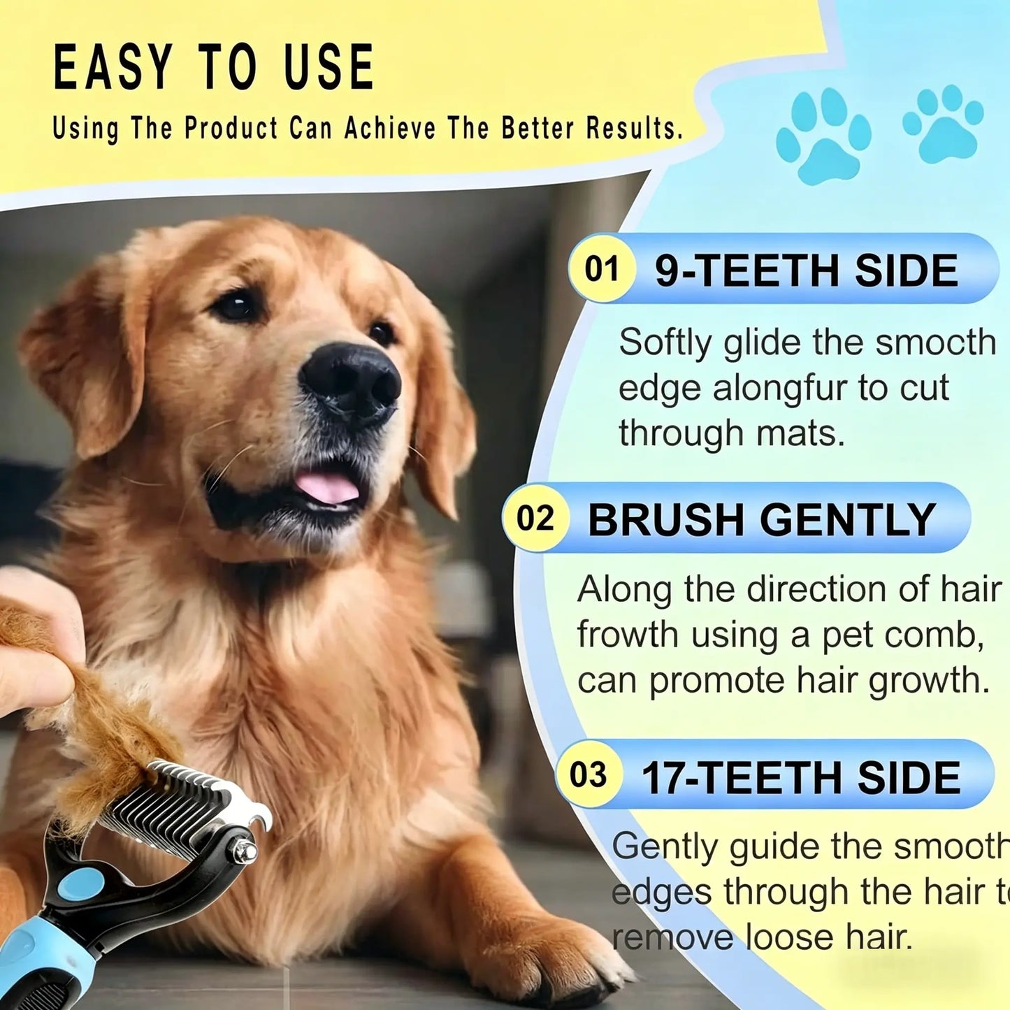 Double-Sided Pet Detangling Comb and Grooming Brush for Dogs and Cats with One-Click Undercoat Rake for Shedding Mats