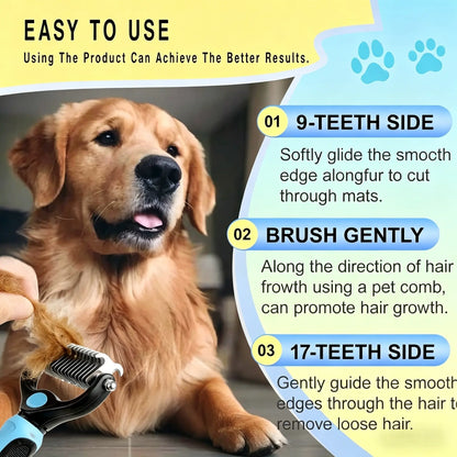 Double-Sided Pet Detangling Comb and Grooming Brush for Dogs and Cats with One-Click Undercoat Rake for Shedding Mats