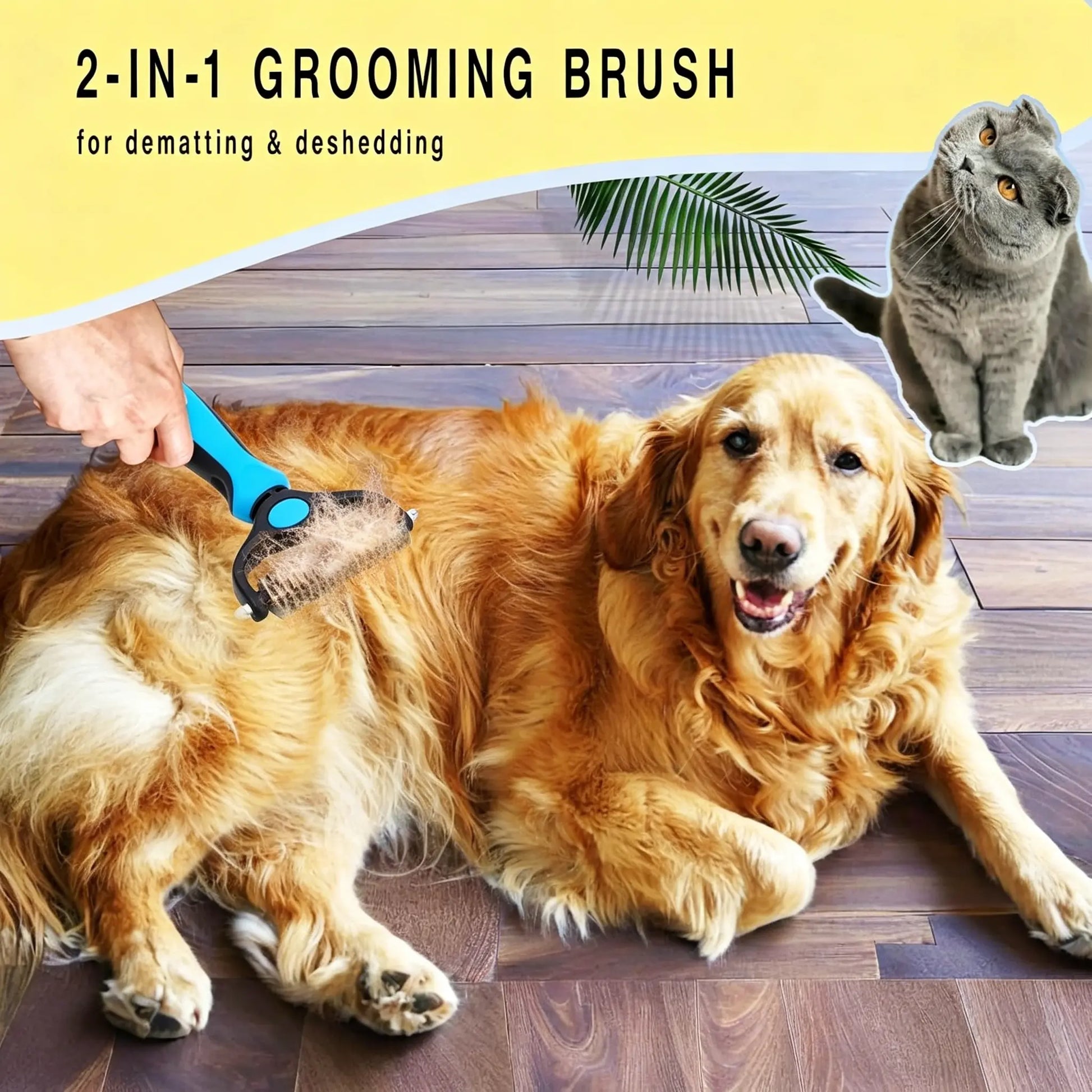 Double-Sided Pet Detangling Comb and Grooming Brush for Dogs and Cats with One-Click Undercoat Rake for Shedding Mats