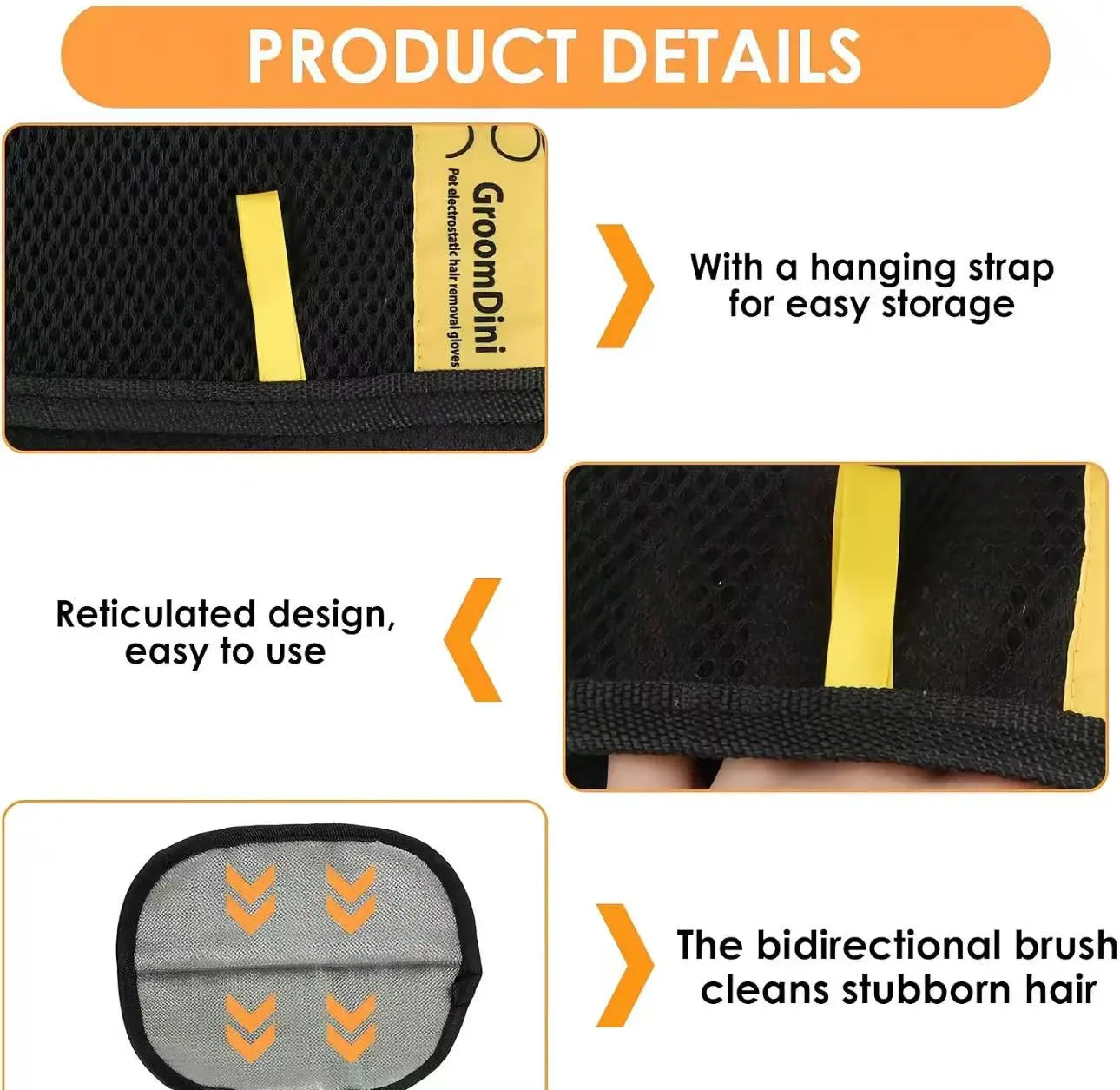 Pet Hair Remover, Electrostatic Gloves Two-Way Brush Sticky Hair Remover Cat Hair Dog Hair Glover Grooming Removal Cleaning, Reusable Cat&Dog Hair Remover for Couch, Furniture, Carpet, Car Seat.
