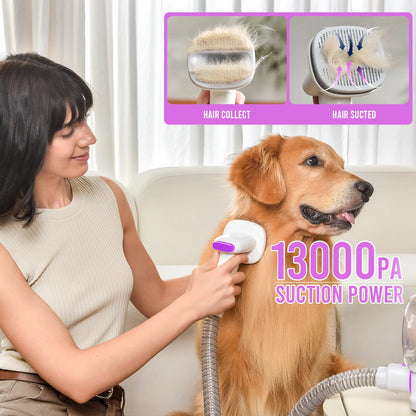 Geoorood All-In-One Dog Grooming Kit with Vacuum Brush - 2.5L Capacity, Stainless Steel Blades, Lightweight Design, 13Kpa Suction Force, Portable Cleaning Set
