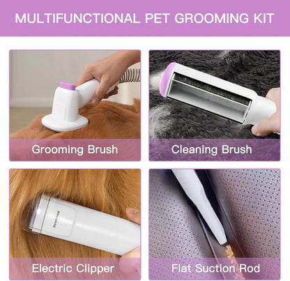 Geoorood All-In-One Dog Grooming Kit with Vacuum Brush - 2.5L Capacity, Stainless Steel Blades, Lightweight Design, 13Kpa Suction Force, Portable Cleaning Set